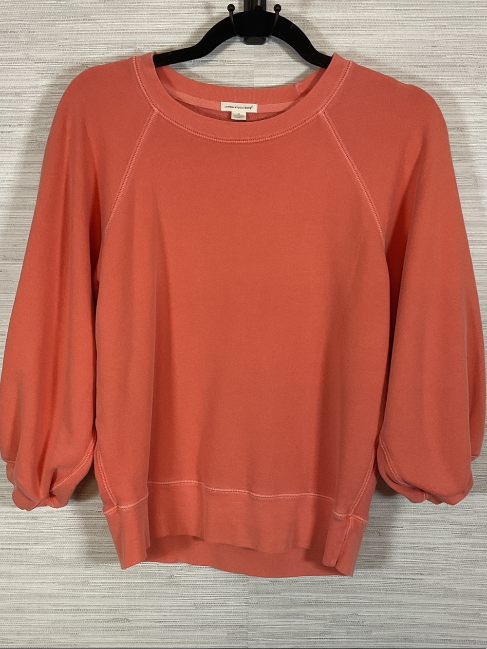 Unsubscribed French Terry Balloon Sleeve Coral Crewneck Cotton Sweatshirt XS
